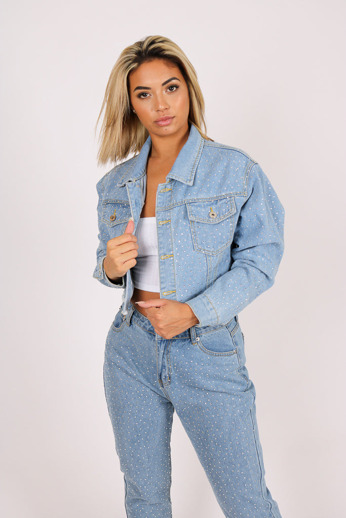 Diamante Denim Jacket And High Rise Mom Jean