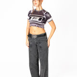 Black Ruched Varsity Cropped Tee