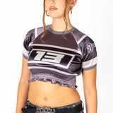 Black Ruched Varsity Cropped Tee