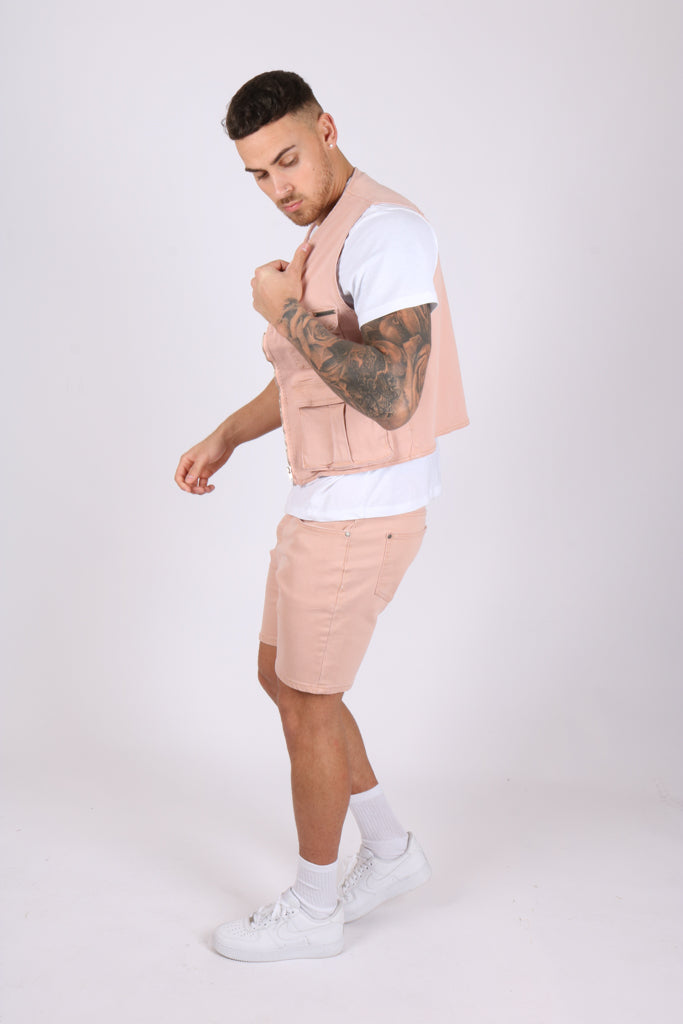 Soft Pink Relaxed Denim Shorts