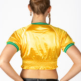 Yellow Ruched Varsity Cropped Tee