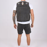 Aztec Embroidered Washed Black Denim Shorts