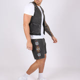 Aztec Embroidered Washed Black Denim Shorts
