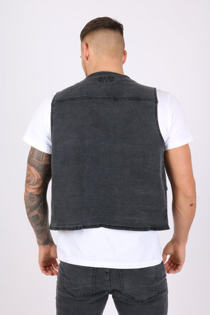 Washed Black Denim Gilet Vest