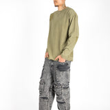 Khaki Double Layered Distressed Long Sleeve T-shirt