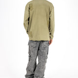 Khaki Double Layered Distressed Long Sleeve T-shirt