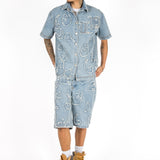Denim Distressed & Stud Detail Jorts