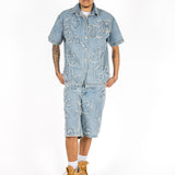 Denim Distressed & Stud Detail Shirt