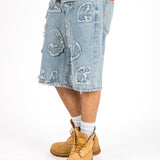Denim Distressed & Stud Detail Jorts