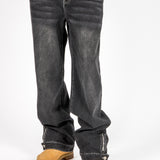 Washed Black Contrast Stitch Barrel Varsity Jeans