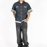 Washed Black Contrast Stitch Barrel Varsity Jeans