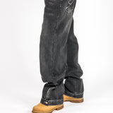Washed Black Contrast Stitch Barrel Varsity Jeans