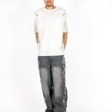 Washed Black Distressed Applique Jean
