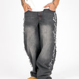 Washed Black Distressed Applique Jean