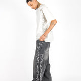 Washed Black Distressed Applique Jean