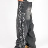 Washed Black Distressed Applique Jean