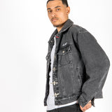 Washed Black Clasp Detail Denim Jacket