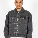 Washed Black Clasp Detail Denim Jacket