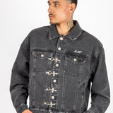 Washed Black Clasp Detail Denim Jacket