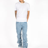 Stonewash Popper Detail Straight Leg Jeans