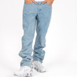 Stonewash Popper Detail Straight Leg Jeans