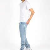 Stonewash Popper Detail Straight Leg Jeans