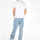 Stonewash Popper Detail Straight Leg Jeans