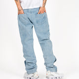 Stonewash Popper Detail Straight Leg Jeans