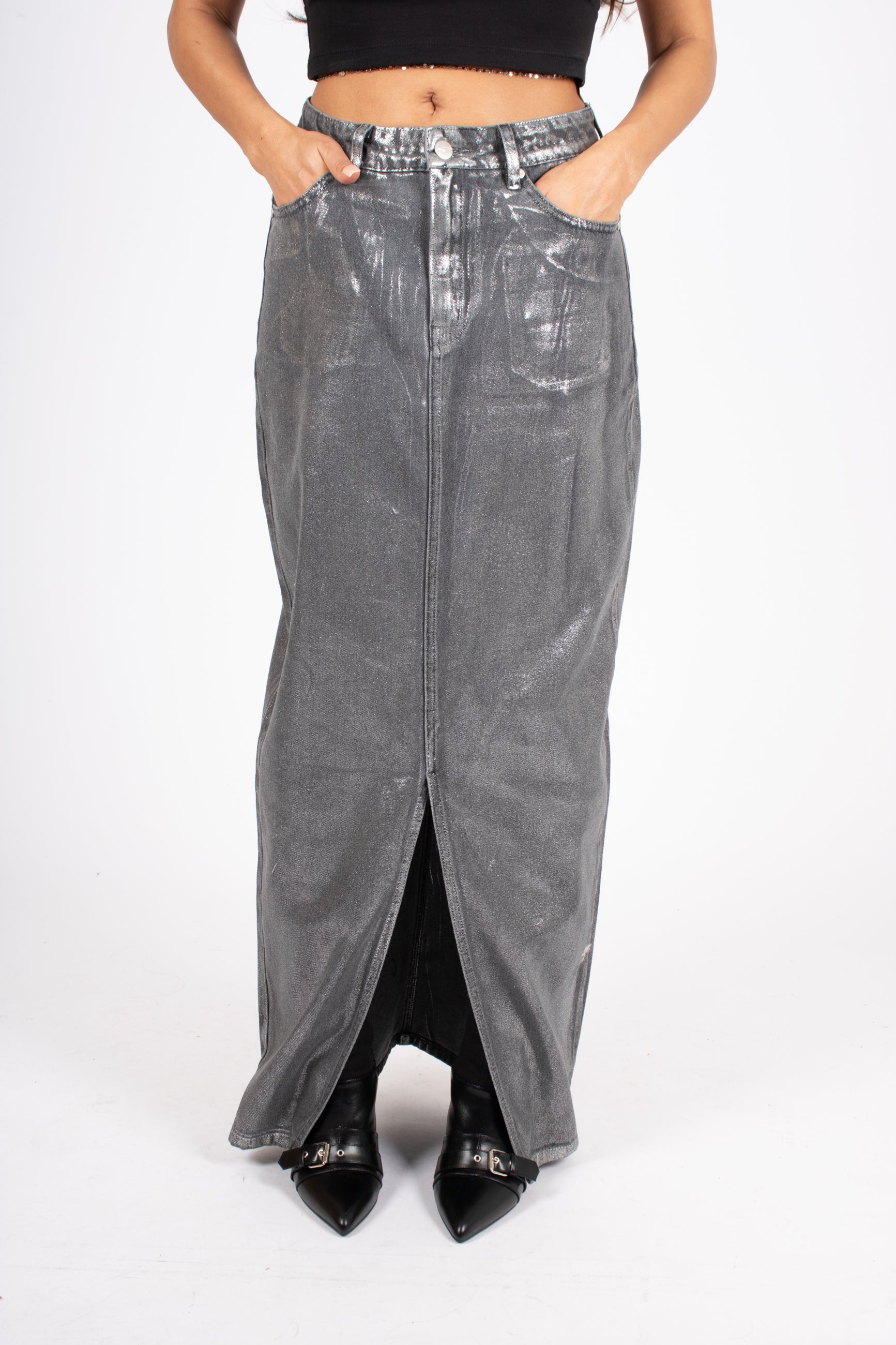 maxi-length-metallic-silver-split-skirt