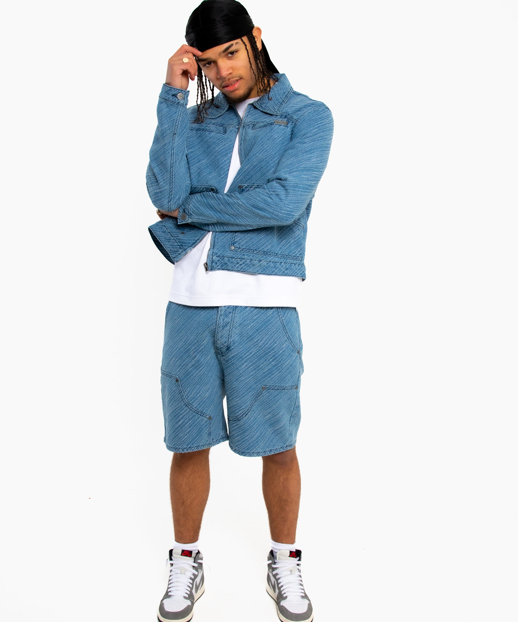 Oversized Pinstripe Jacquard Denim Jacket