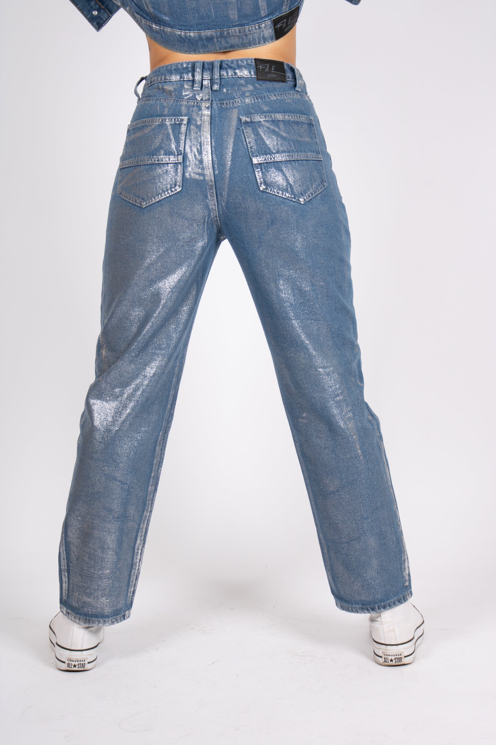 FAE Silver Metallic Straight Leg Jeans