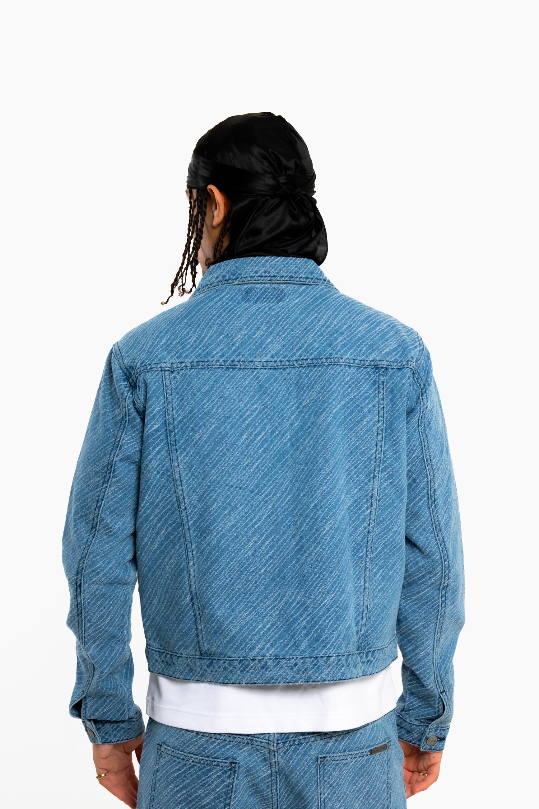 Oversized Pinstripe Jacquard Denim Jacket
