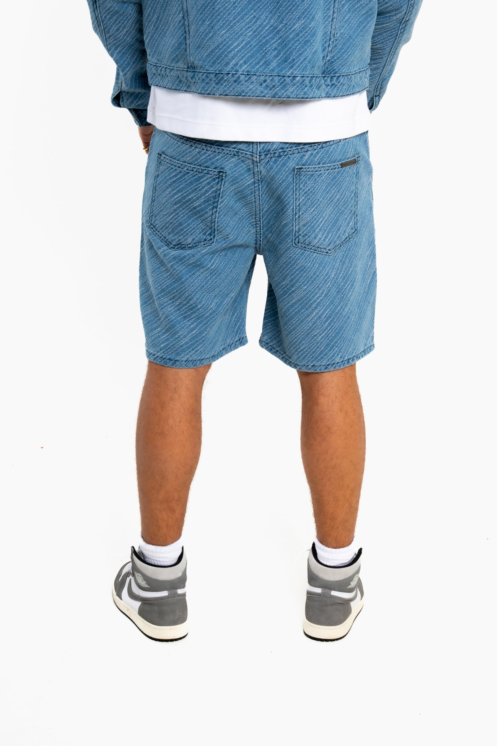 Oversized Pinstripe Jacquard Denim Shorts