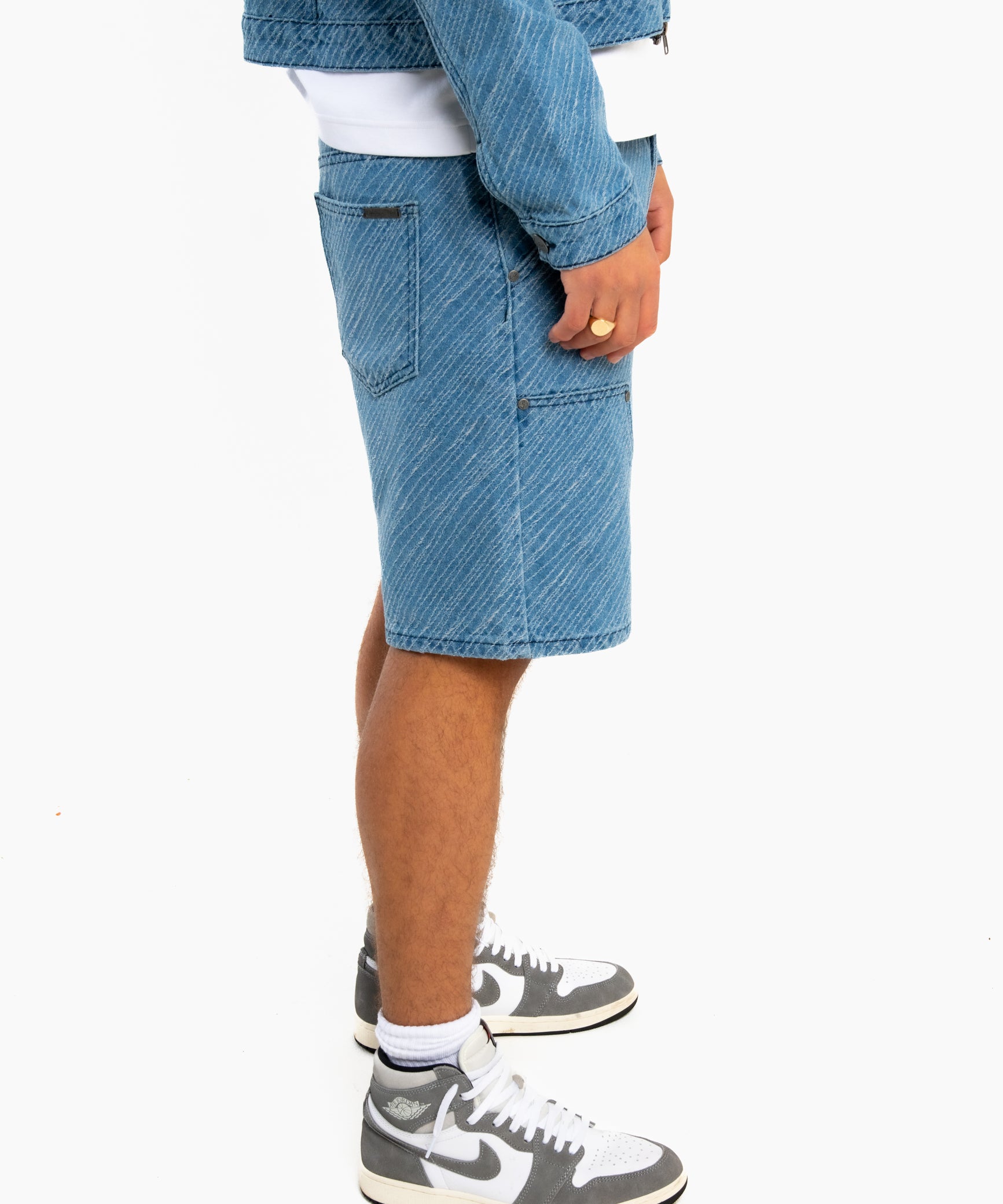 Oversized Pinstripe Jacquard Denim Shorts