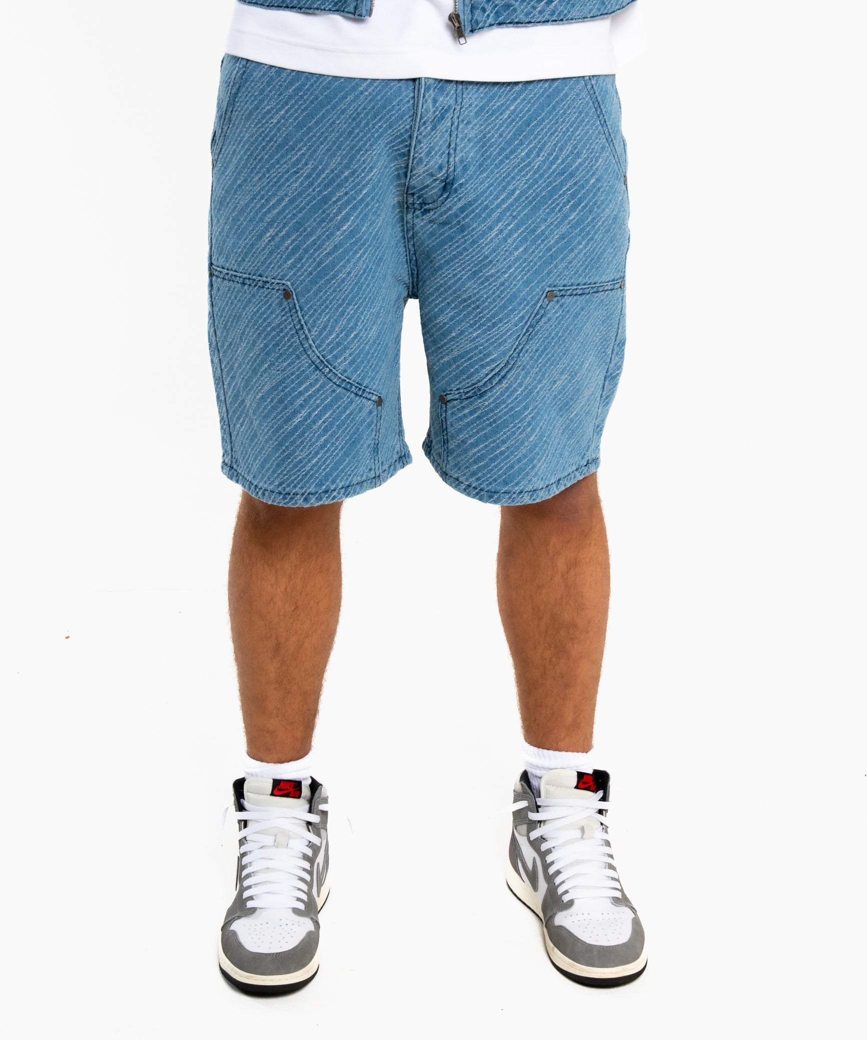 Oversized Pinstripe Jacquard Denim Shorts
