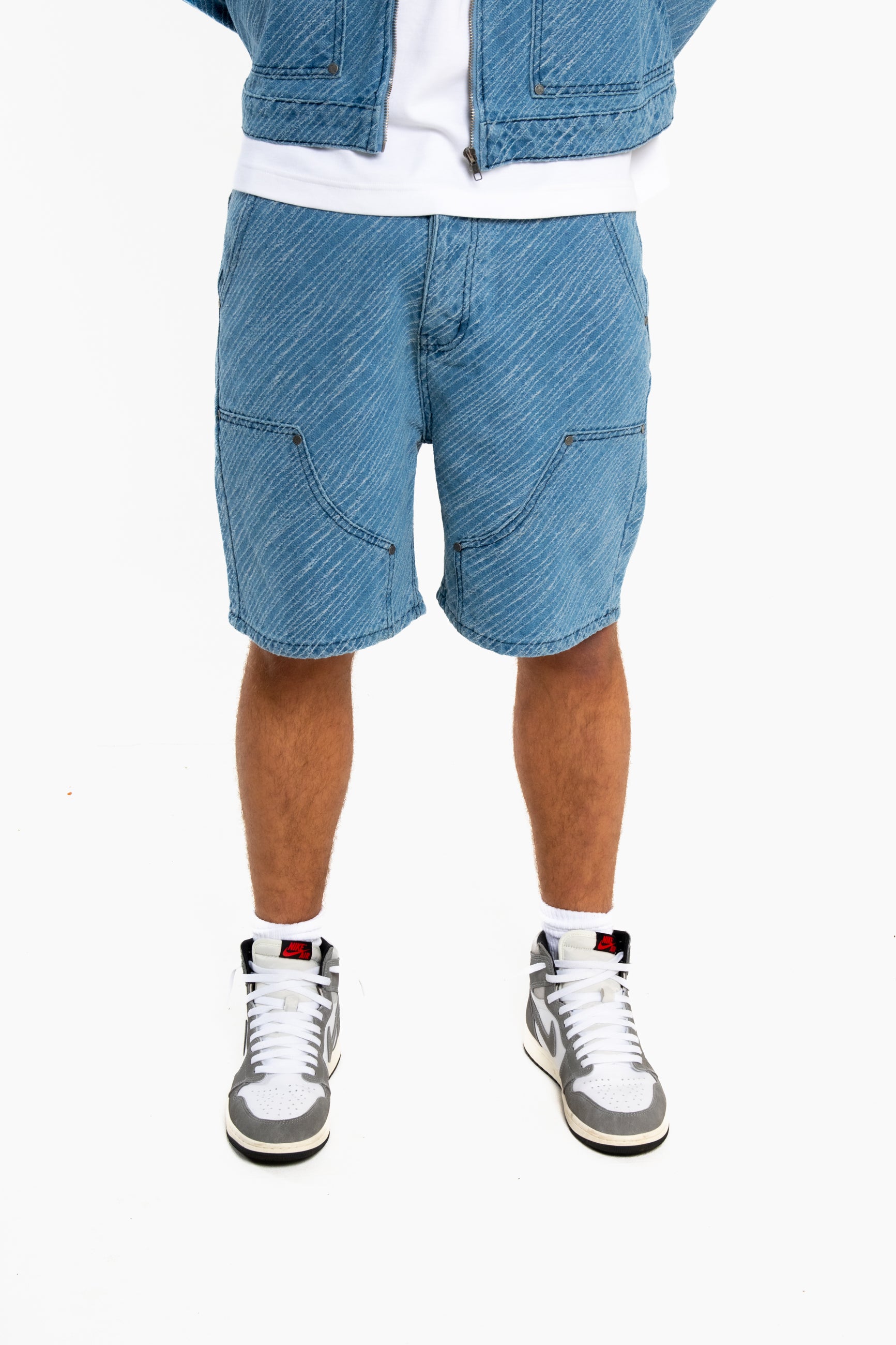 Oversized Pinstripe Jacquard Denim Shorts