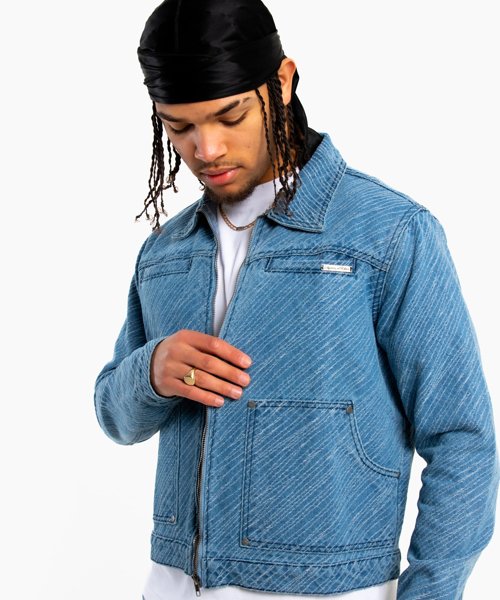 Oversized Pinstripe Jacquard Denim Jacket