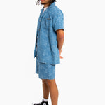 Oversized Floral Textured Jaqcuard Denim Shorts