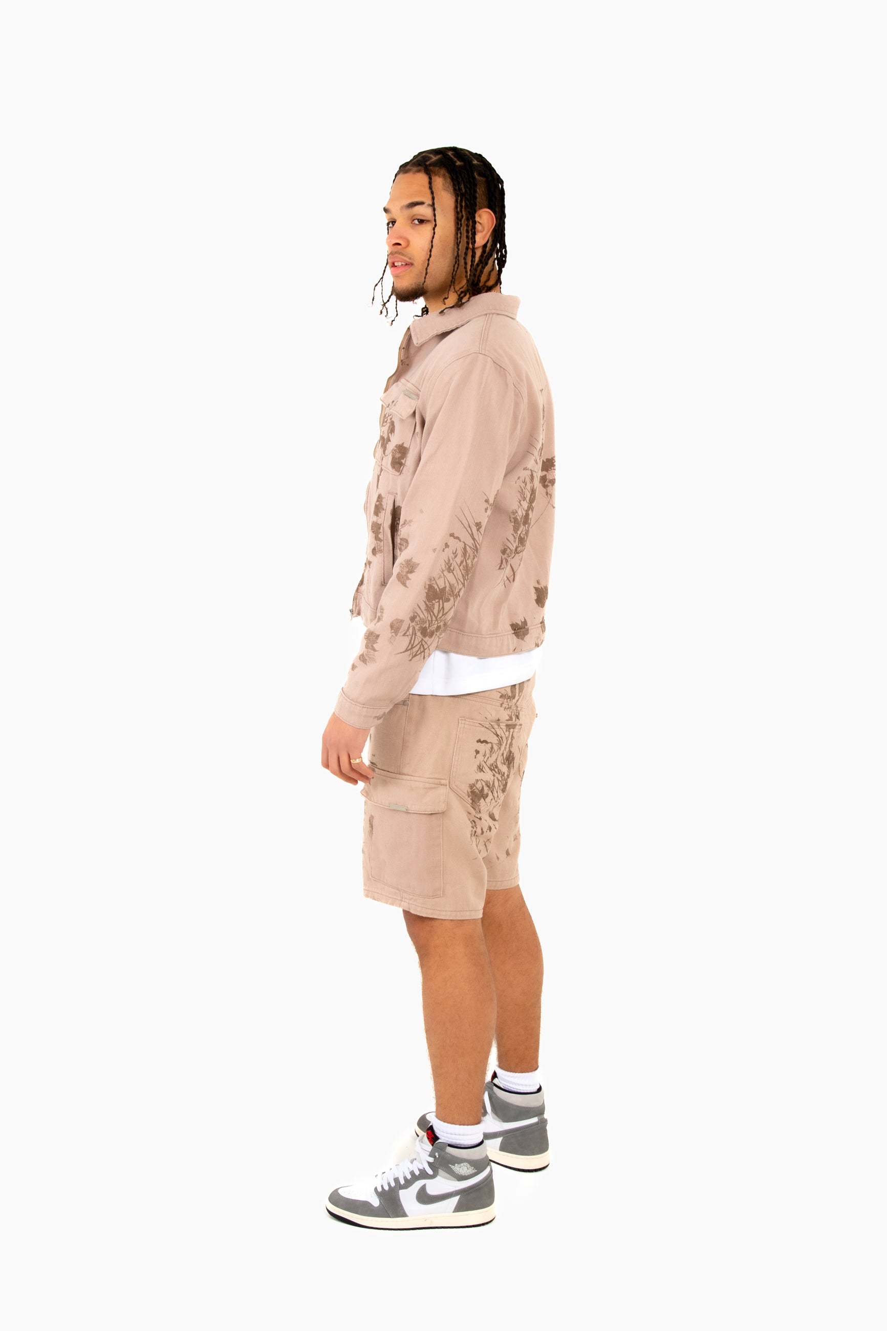 Sand & Brown Floral Twill Relaxed Cargo Shorts