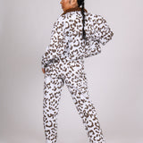 Cow Printed Trucker Borg Collar Cropped Jacket