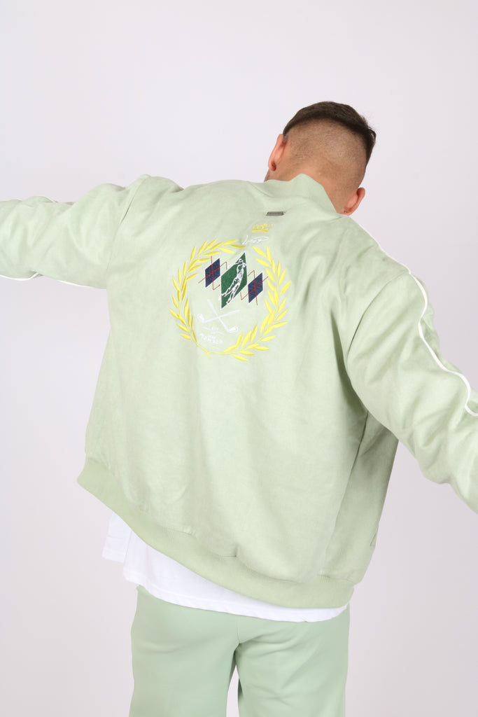 Golf Club Oversized Suede Mint Green Bomber Jacket
