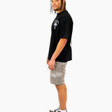 Oversized Washed Grey Textured Denim Shorts