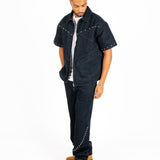 Indigo Denim Straight Leg Jean With Stud Detail