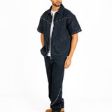 Indigo Denim Shirt With Stud Detail
