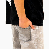 Oversized Washed Grey Textured Denim Shorts