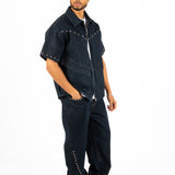 Indigo Denim Straight Leg Jean With Stud Detail