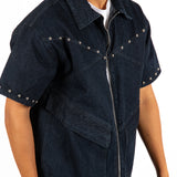 Indigo Denim Shirt With Stud Detail