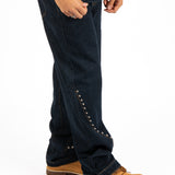 Indigo Denim Straight Leg Jean With Stud Detail