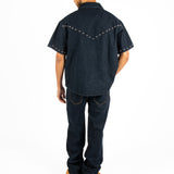 Indigo Denim Straight Leg Jean With Stud Detail