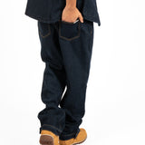 Indigo Denim Straight Leg Jean With Stud Detail